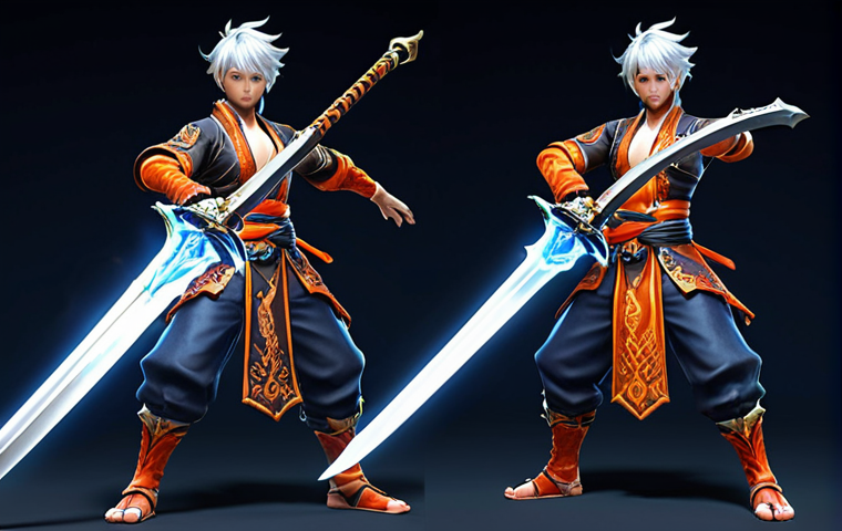 **
A Blade & Soul character (Sword Master class - Soul Blade specialization) executing a flashy, fast-paced sword skill with vibrant effects. The character is wearing a stylized costume, showcasing the visual changes after awakening. Focus on dynamic action and visual appeal.
**